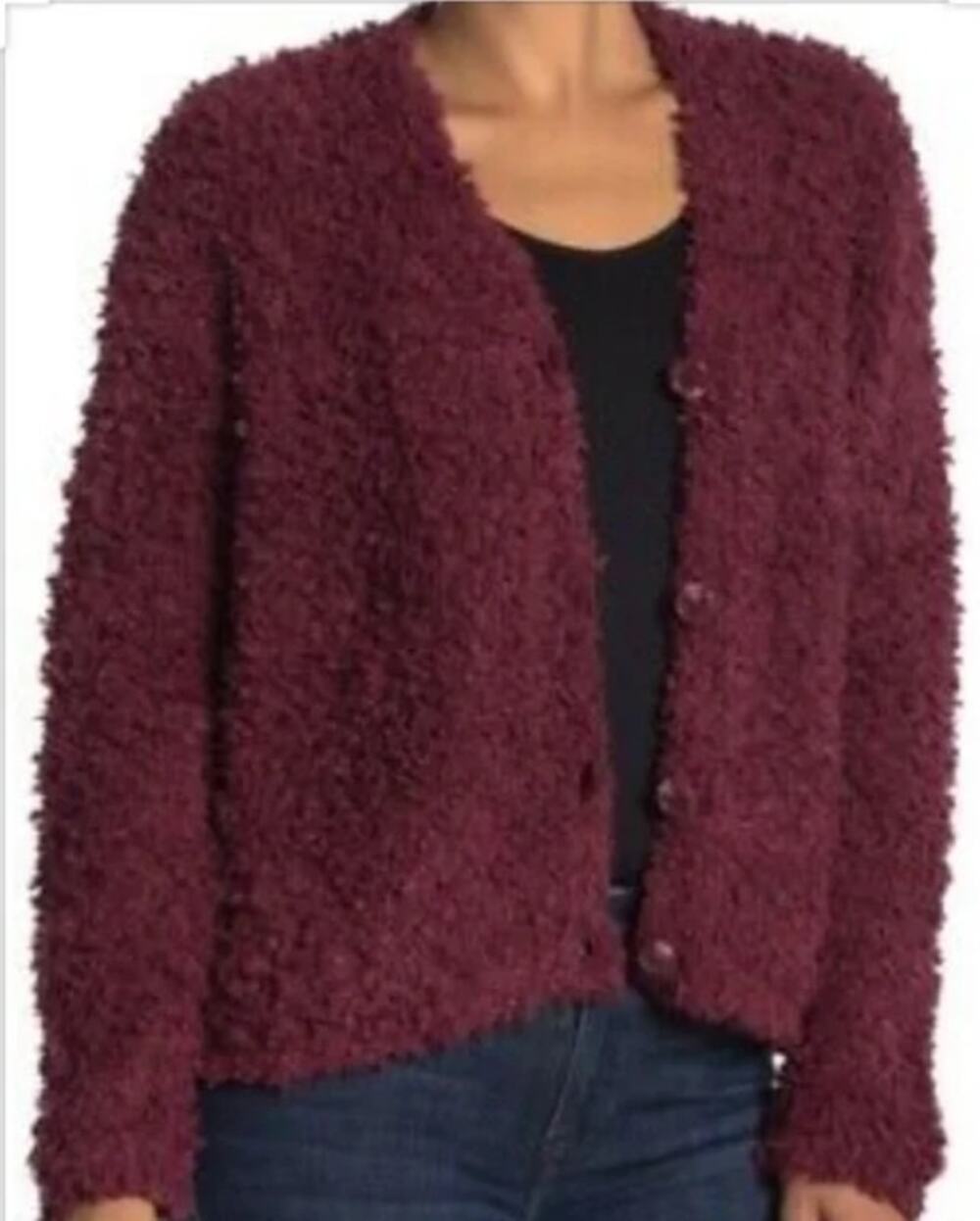 Red RXB Boucle Knit Cardigan Sweater Size Small